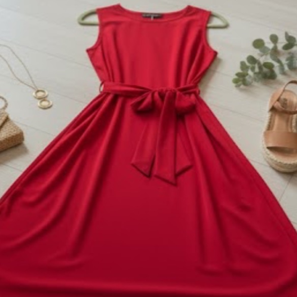 PrettyGarden Red Belted Sleeveless Dress NWT Medium - Flowy Crewneck Casual Mini
